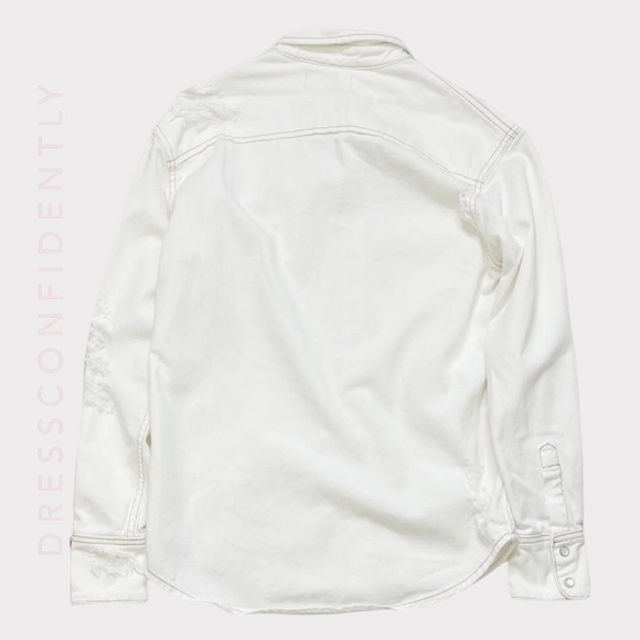 RETROFÊTE Dora Distressed Denim Shirt Jacket - Vintage White - Picture 7 of 10